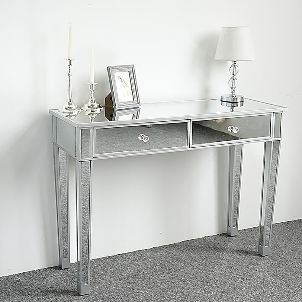 Vanity Desk Dressing Table Mirrored Console Table Computer Desk w/ Drawer Silver 
