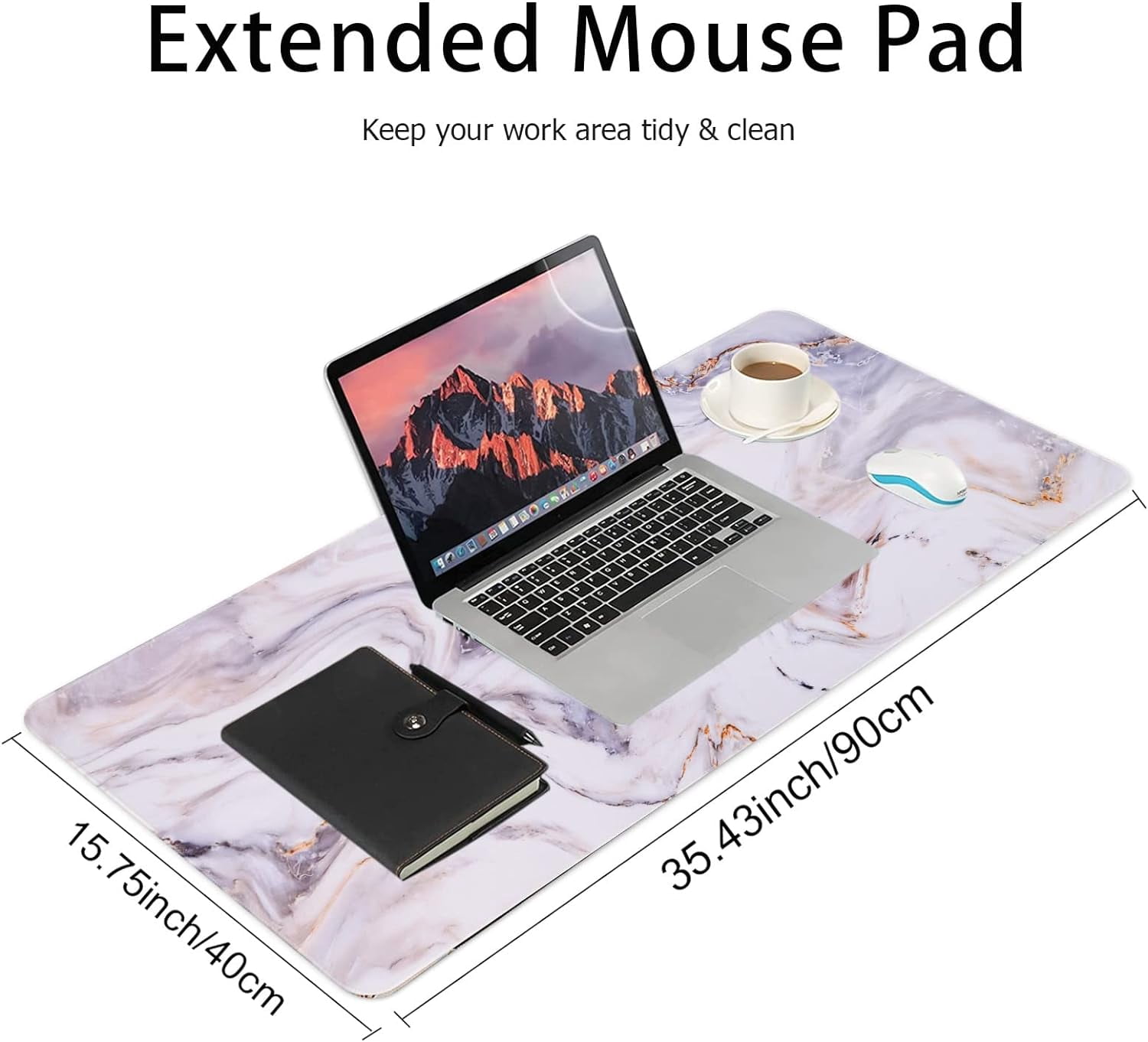 Desk Mat, Gaming Mouse Pad Large (35.4" x 15.7" inch), XXL Keyboard Pad with Stitched Edges, Non Slip Rubber Base, Waterproof Computer Desk Pad for Office, Home, Men(Platinum Marble)