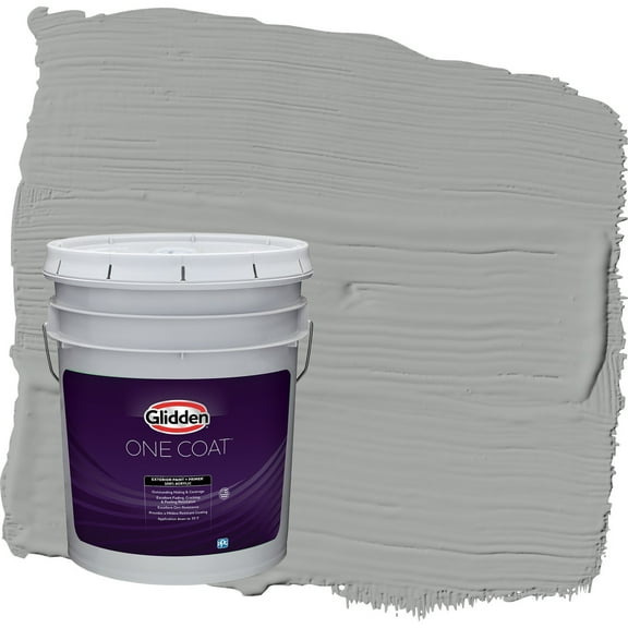 Glidden One Coat Stepping Stone / Gray Satin Exterior Paint with Primer, 5 Gallon