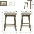 thumbnail image 3 of Guyou 26" Backless Bar Stools Set of 2, Farmhouse Wooden Counter Height Stools with Nailhead Trim & Turned Legs, Vintage Linen Upholstered Bar Chairs for Kitchen Island, Taupe, 3 of 7