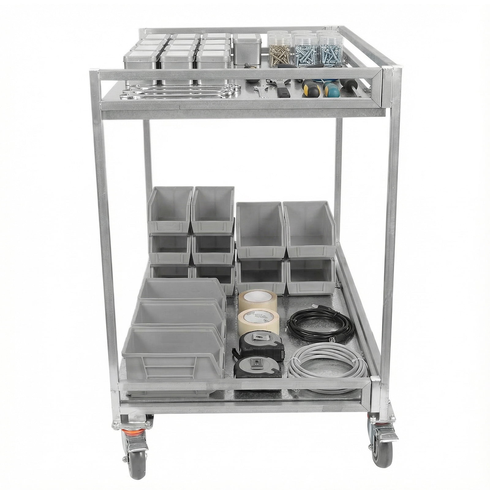 Btidfty 2-Shelf Tool Trolly Cart with Wheels 660lbs Capacity Heavy Duty Rolling Folding Utility Cart with Handle for Warehouse/garage/cleaning/manufacturing