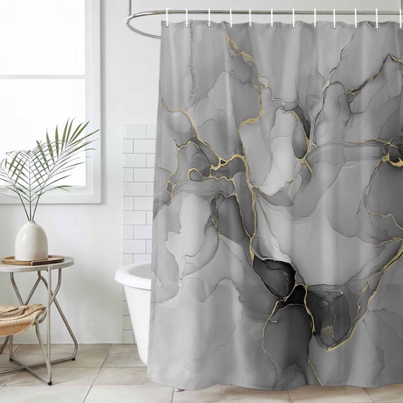 Grey Ombre Marble Waterproof Fabric Shower Curtain,Gray Marble Crack Abstract Modern Waterproof Fabric Shower Curtain for Bathroom Curtains Bathtubs Hotel Shower Curtains with 12 Hooks Stall 48x72in