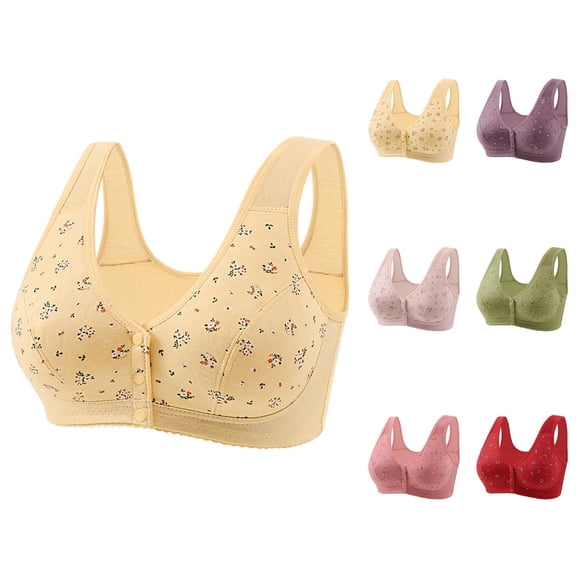Front Closure Bras for Women Floral Printed Wireless Lightweight Plus Size Soft Comfortable Bralettes Everyday Bra