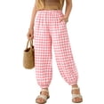 thumbnail image 2 of Lumtrix Boys Girls Plaid Pants Baggy Ankle Cuffed Trousers Casual Elastic Waist Sweatpants with Pockets Pink 90, 2 of 3
