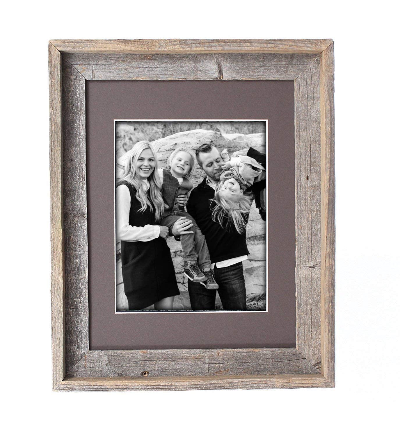 Rustic Barnwood Picture Frames – Reclaimed Wood Photo Frames – Wood Frame with Mat for Wall & Tabletop Display – Made in USA, Weathered Gray, 11x14 matted to display a 8x10, Weather Wood Mat