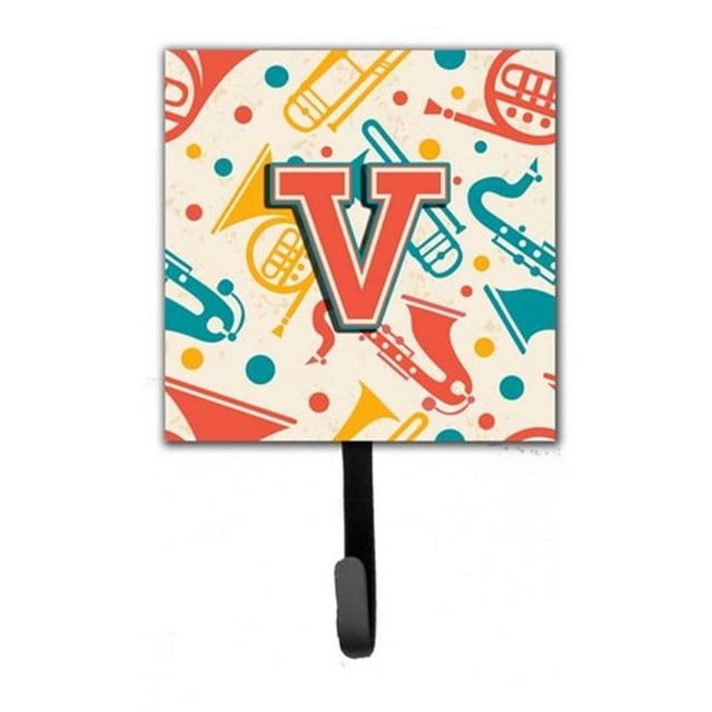 Carolines Treasures CJ2001-VSH4 Letter V Retro Teal Orange Musical Instruments Initial Leash & Key Holder