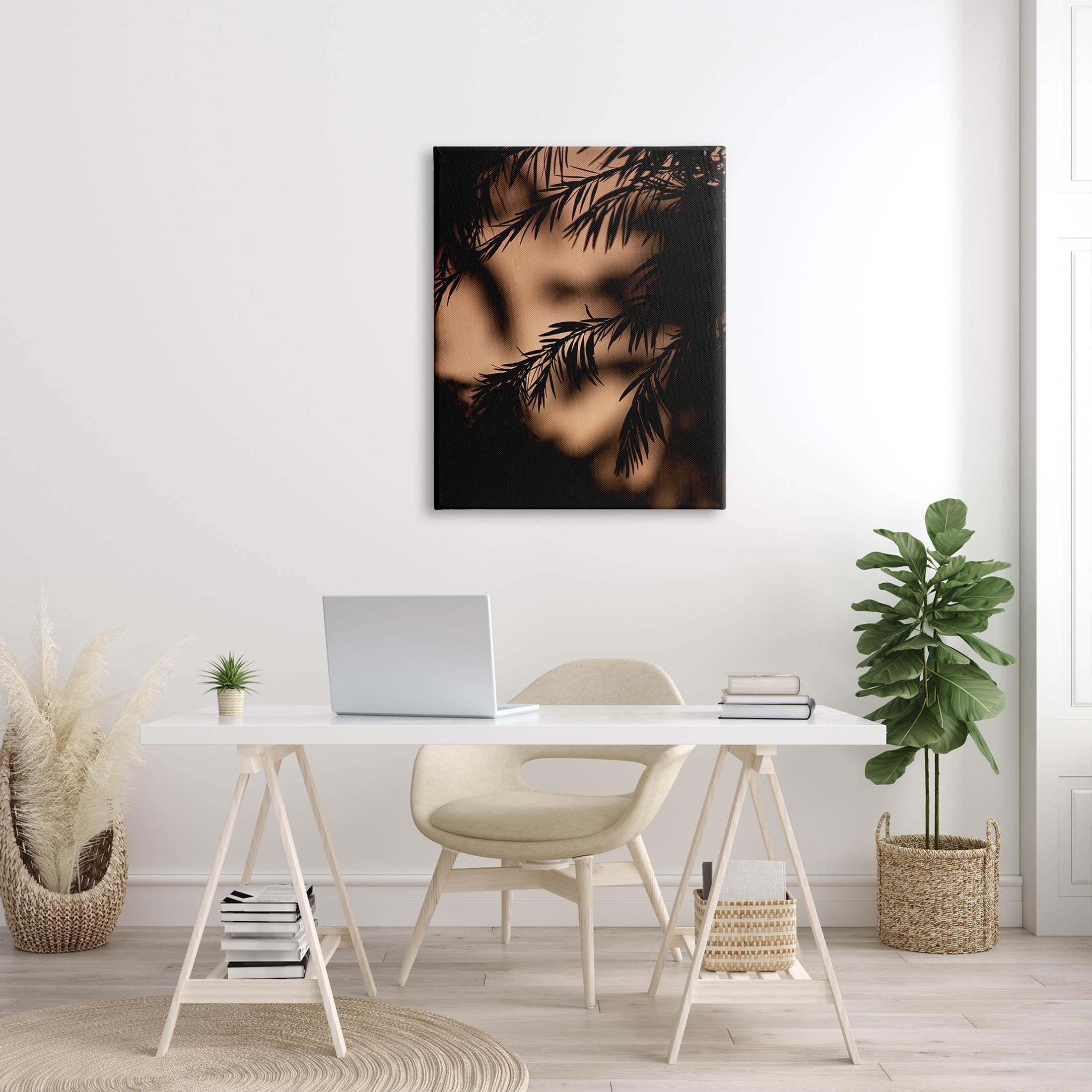 Night Silhouette Tree Leaves Botanical & Floral Photograph Gallery Wrapped Canvas Print Wall Art