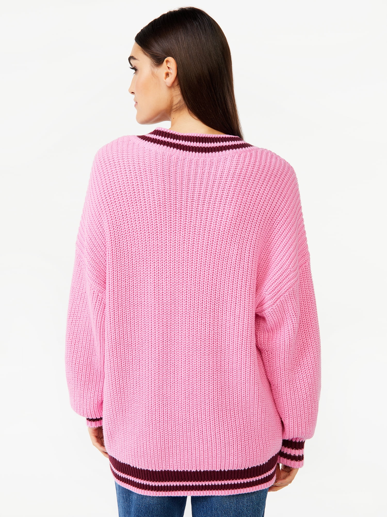 Free Assembly Women's Wide V-Neck Sweater with Long Sleeves