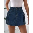 thumbnail image 6 of Jaimenalin Women'S Y2K Denim Cargo Skort - High Waisted Mini Skirt Shorts with Multifunctional Pockets Blue XL, 6 of 7