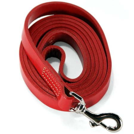 Logical Leather 6 ft Leather Training Leash - Red