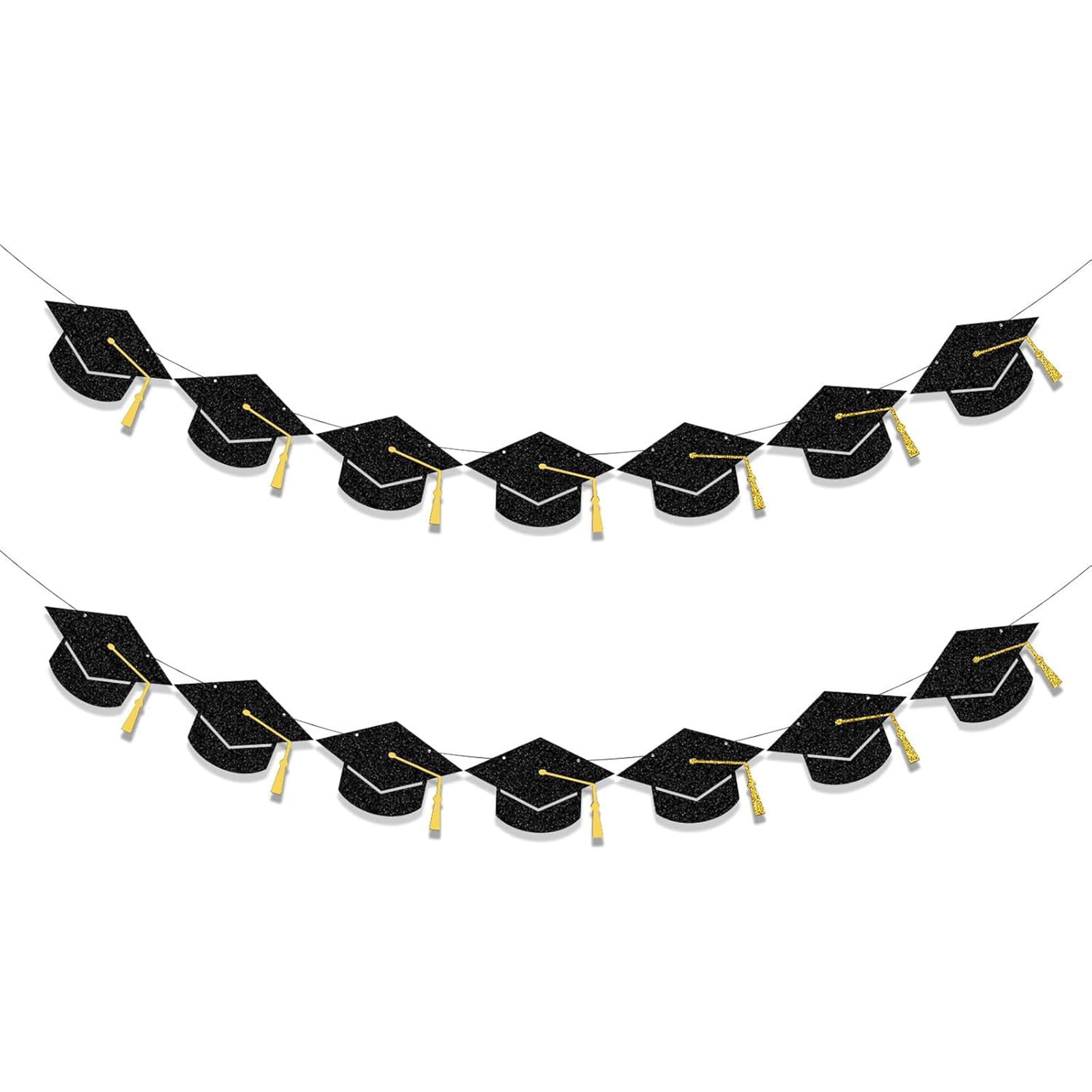 10Pcs Graduation Cap Banners, Yannianjz Graduation Cap Banners, Glitter Graduation Hat Bunting Garland, Black Paper Party Decorations for Graduation Party, Celebration, Ceremony