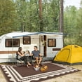 thumbnail image 3 of HIWEAVER Brown 8' x 10' Outdoor Rug PP Plastic Straw Woven Waterproof Patio Rug with Border Portable Outside Carpet for Balcony Deck Picnic Garden Decor, 3 of 7