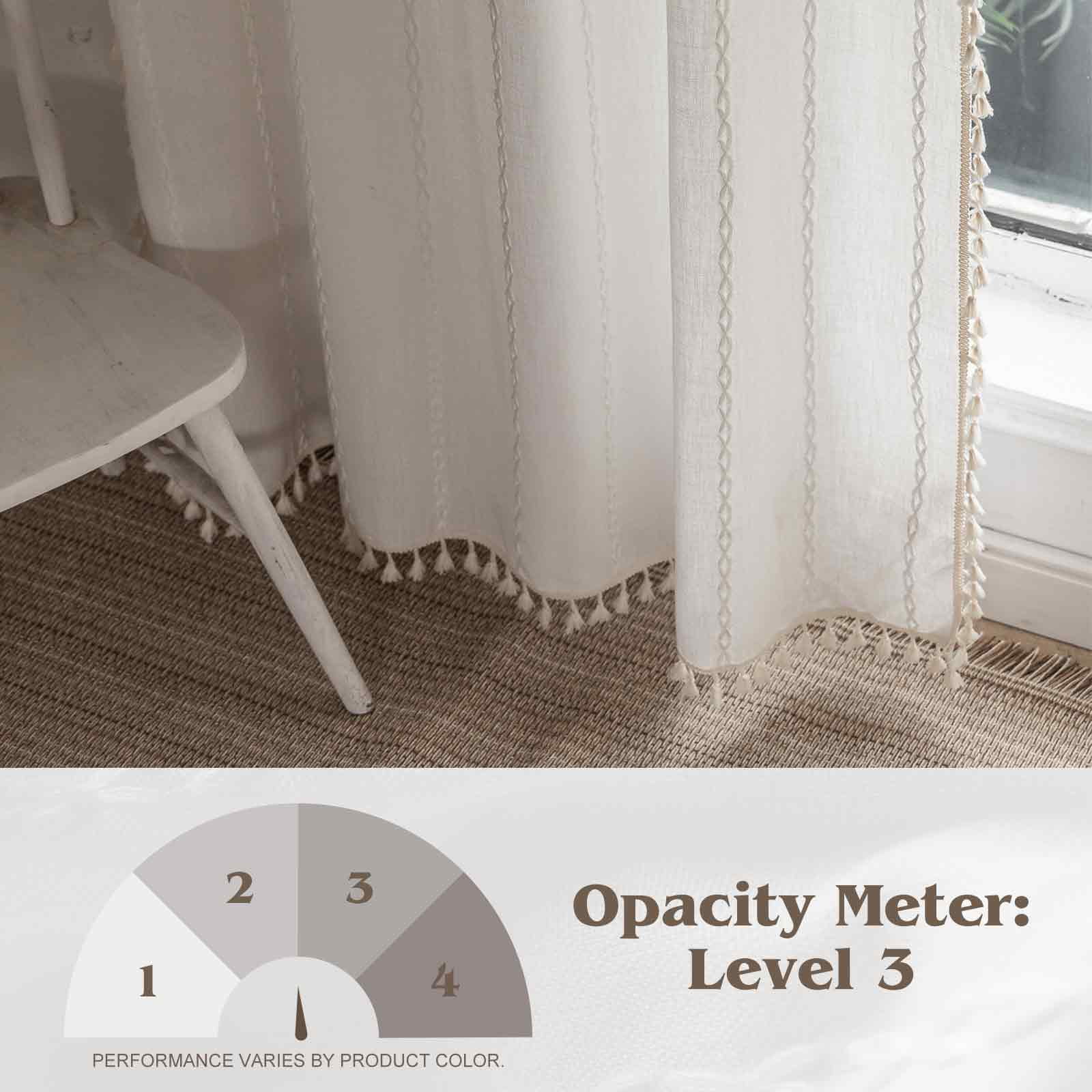 NixiYa Linen Curtains White Boho Curtains Semi-Blackout Window Curtains Rod Pocket Drapes 52 x 84 inches 1 Pannel