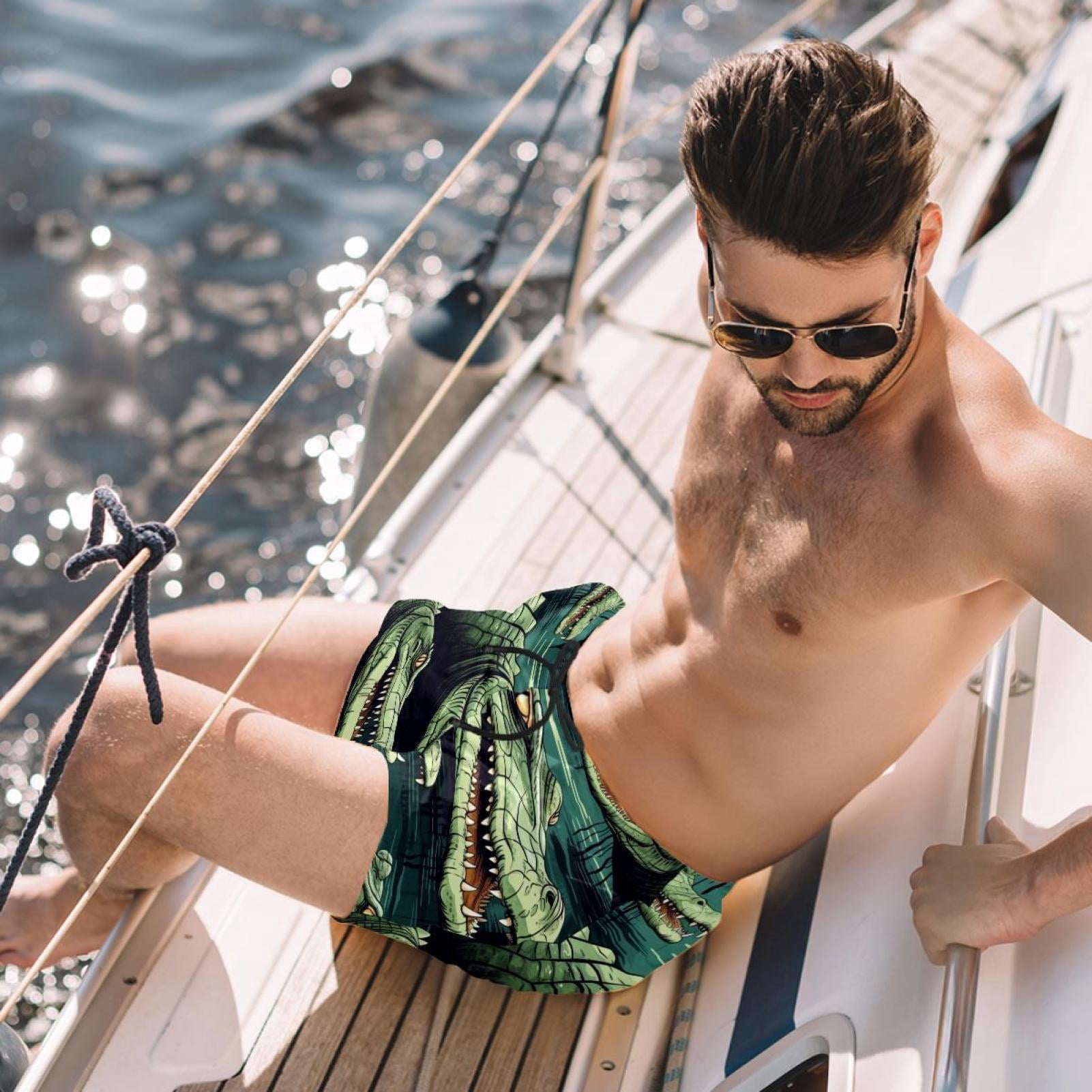 luoweisi Men's Beach Shorts Quick Dry Swim Trunks with Mesh Lining Crocodile S