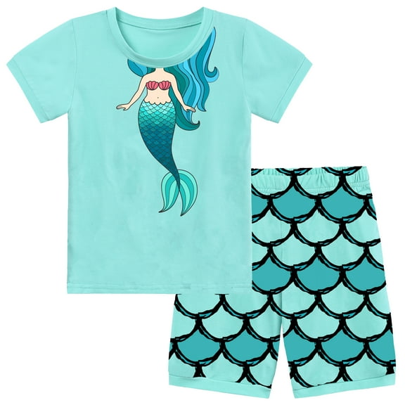 Rimyaw Toddler Girls Mermaid Pajamas Set, Summer Cotton Sleepwear, 3T