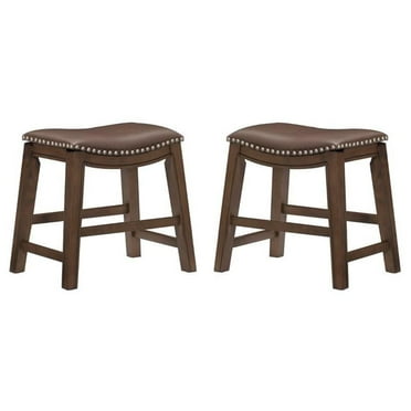 Pemberly Row 20" Faux Leather Saddle Dining Stool in Brown - Set of 2