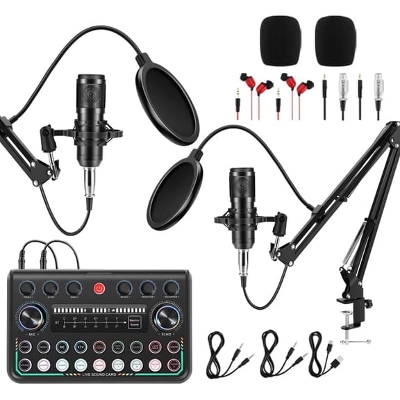 Podcast Equipment Bundle for 2, Recording Studio Package with Podcast Microphone, Audio Mixer,Pro Audio Interface, Studio Equipment for Gamer Podcasting,Recording,Vlog Living,Streaming,YouTube,TikTok