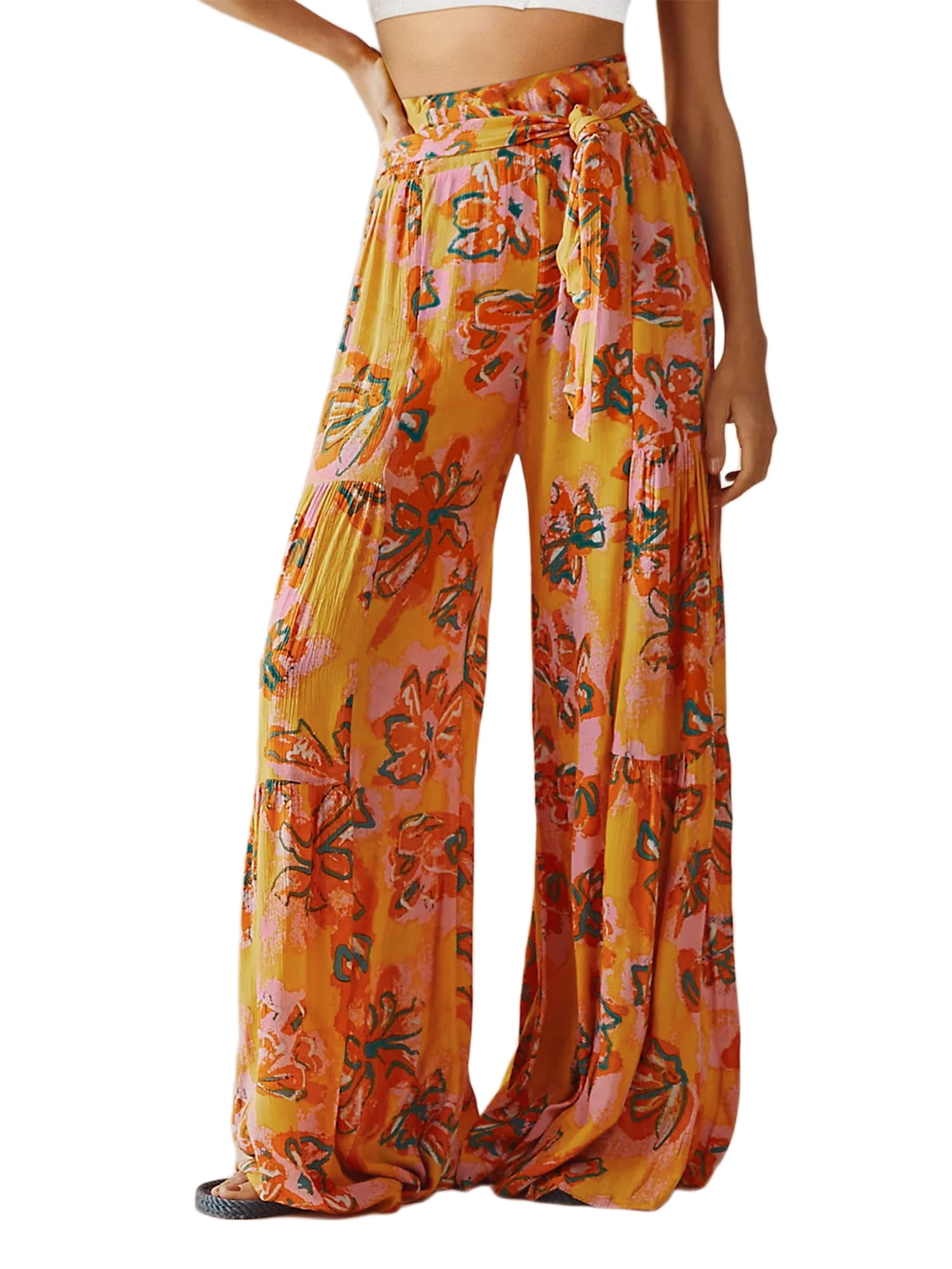 Women Boho Beach Pants High Waist Casual Loose Flared Wide Leg Straight  Printing Beach Trousers - Walmart.com