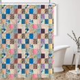 thumbnail image 3 of Lofaris Boho Patchwork Shower Curtain for Bathroom Bohemian Small Square Stitching Colorful Bright Floral Patterns Vintage Retro Bathtubs Waterproof Fabric Curtain Set Decor with 12 Hooks 72x72 Inches, 3 of 6