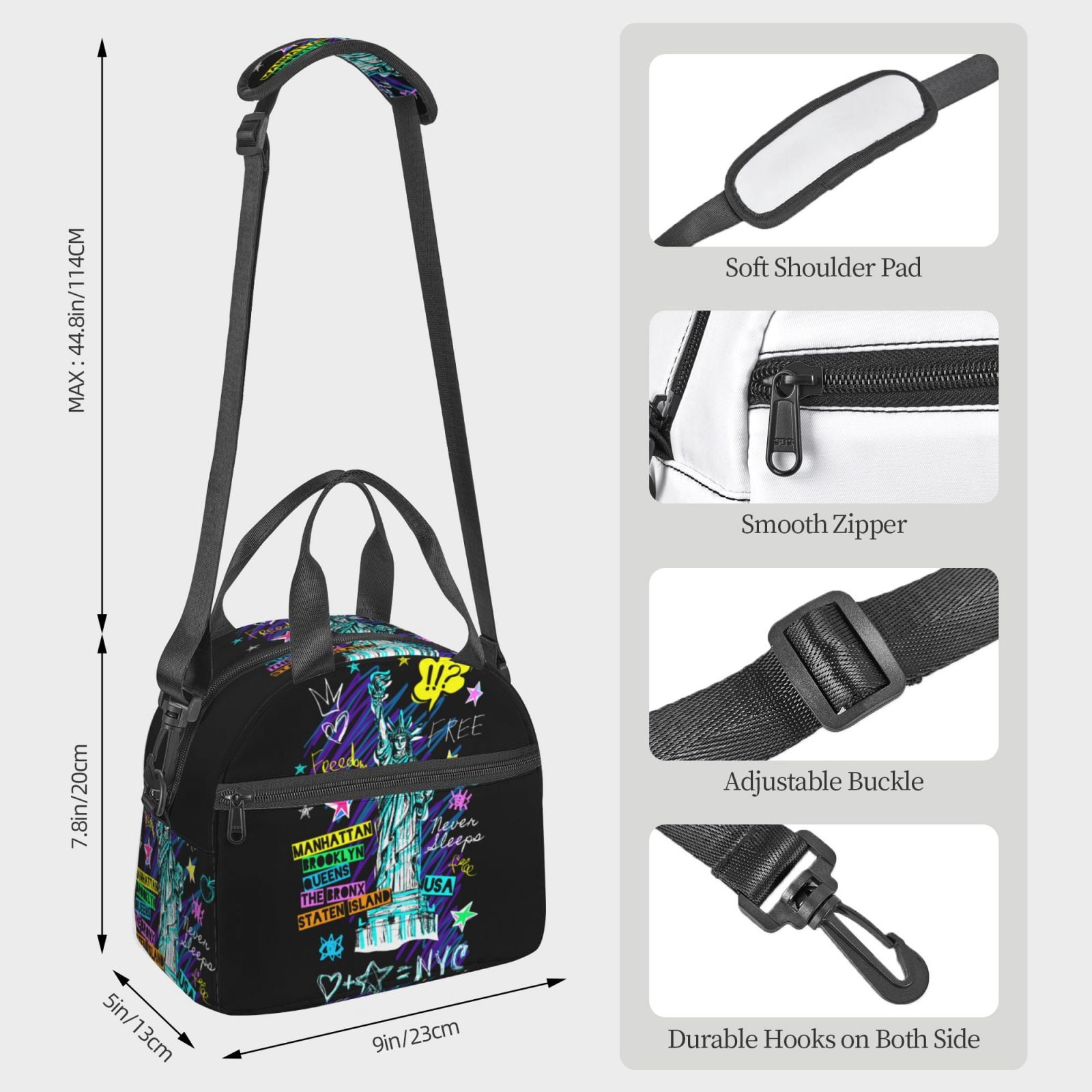 Ratiio New York City Pattern Lunch Bag ,Insulated Lunch Box, Small Leakproof Cooler Food Lunch Containers Reusable High Capacity Lunch Tote Bags