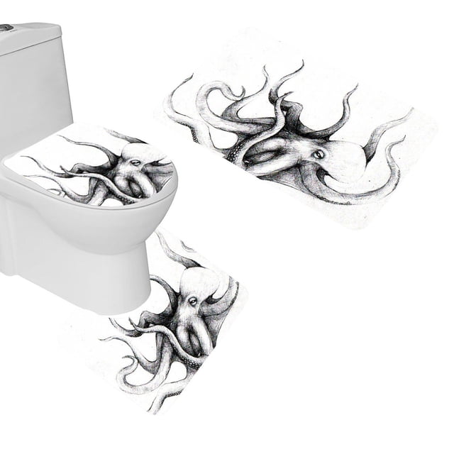 ABPHQTO Pulpo Juego de alfombras de baño de 3 piezas Alfombra de baño Alfombra de contorno y tapa de inodoro ABPHQTO Cont-CHAPPLE-30083