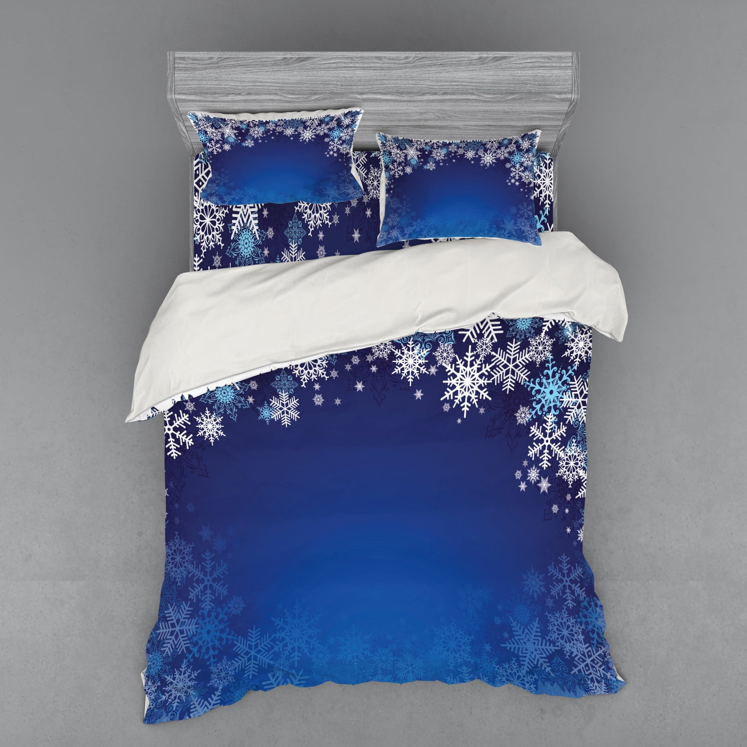 Christmas Duvet Cover Set, Ornamental White Snowflakes in Various