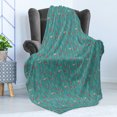 thumbnail image 4 of Floral Soft Flannel Fleece Throw Blanket, Repetitive Crocuses Leaves Simplistic Pattern, Cozy Plush for Indoor and Outdoor Use, 50" x 60", Dark Seafoam Multicolor, by Ambesonne, 4 of 5