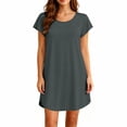 thumbnail image 4 of Drses Women's Soft Bamboo Viscose Dress, Crew Neck Short Sleeve Swing T-Shirt Dress with Pockets Casual Daily Nightgown Sleepshirt Pajama Loungewear Summer Sleepwear, 4 of 8