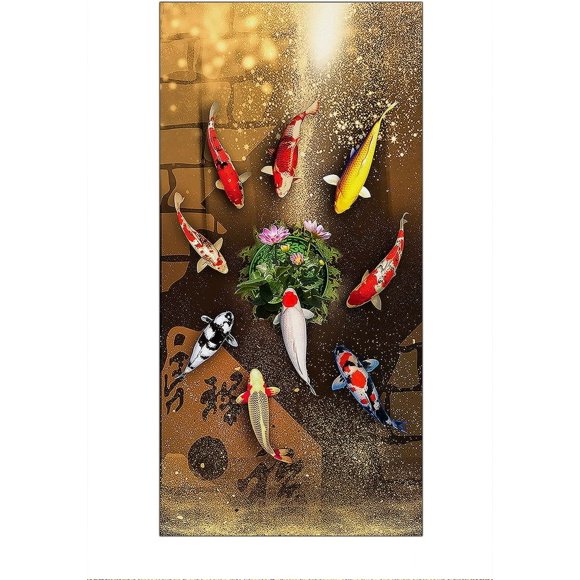 KSIW-Canvas Wall Art Koi Fish Feng Shui Nine Fish Painting Wall Art Decor Poster for Room Aesthetic Unframed 8x16inch/20x40cm
