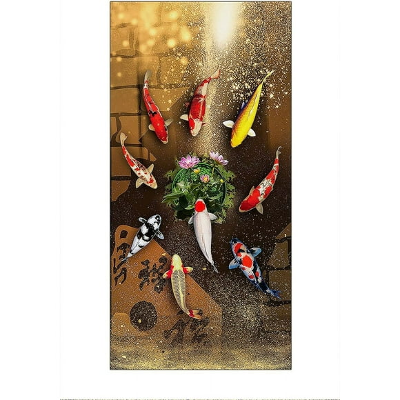 KSIW-Canvas Wall Art Koi Fish Feng Shui Nine Fish Painting Wall Art Decor Poster for Room Aesthetic Unframed 8x16inch/20x40cm
