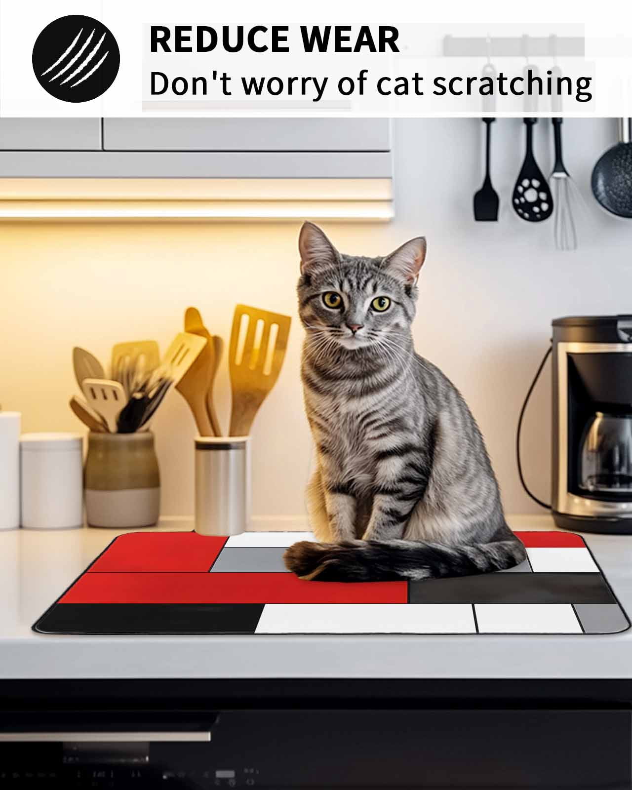 Stove Top Covers for Electric Stove 36x21 Inches, Red Black Grey Heat Insulation Fireproof Glass Cooktop Protector, Modern Irregular Geometric Abstract Countertop Stovetop Cover for Kitchen