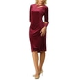 thumbnail image 2 of Vestido de fiesta de corte para mujer INSPIRE CHIC, cuello redondo, manga larga, vestido de terciopelo ajustado 2XL color rojo vino, 2 of 5