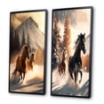 thumbnail image 3 of Designart "Wild Horses Galloping in a Winter Scene IV" Animals Horse Framed Wall Art Set Of 2 - Children's Art Brown Gallery Wall Frame Set For Home Decor, 3 of 6
