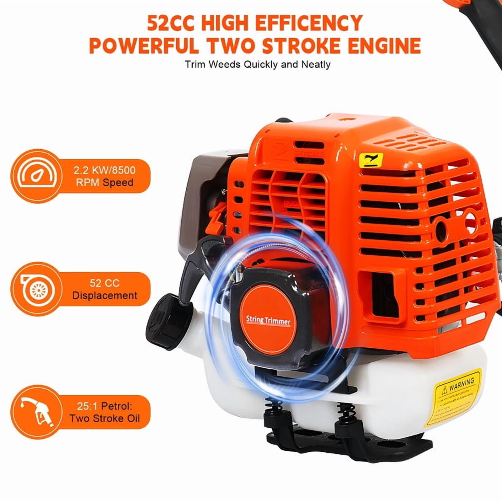 2 in 1 Weed Wacker Gas, 52cc 2-Stroke Gas Weed Eater, String Trimmer/Edger with with Extension Pole, 8500RPM Strong Power & 2025 Upgraded Weed Eater Gas Powered for Yard and Garden