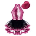thumbnail image 7 of iiniim Kids Girls Modern Jazz Latin Tap Dance Shiny Sequins Halter Ballet Tutu Dress with Hat Rose 14, 7 of 7