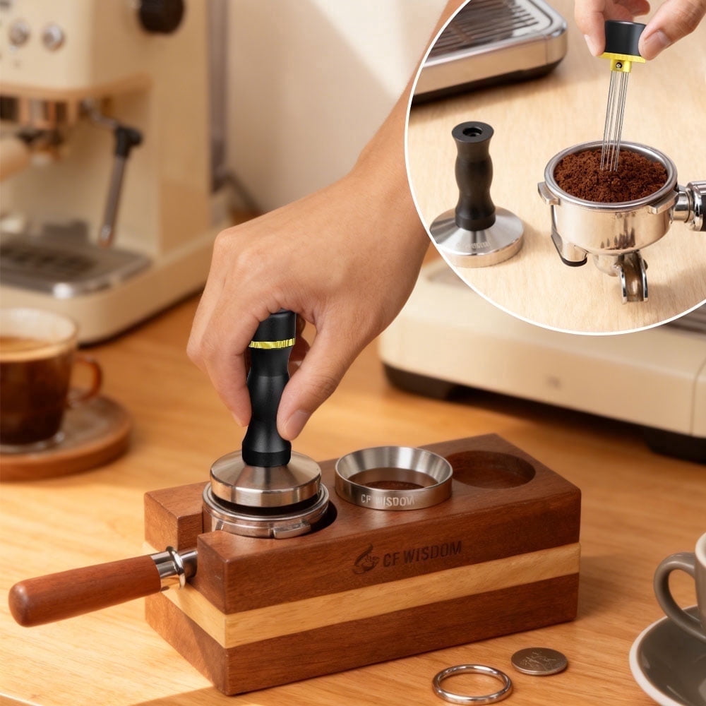 Alilmein Organizer Portafiltro Caffè 7 In 1 - Stazione Di Battitura Con Contenitore Fondi - Adatto Per Manici 51-58 Mm
