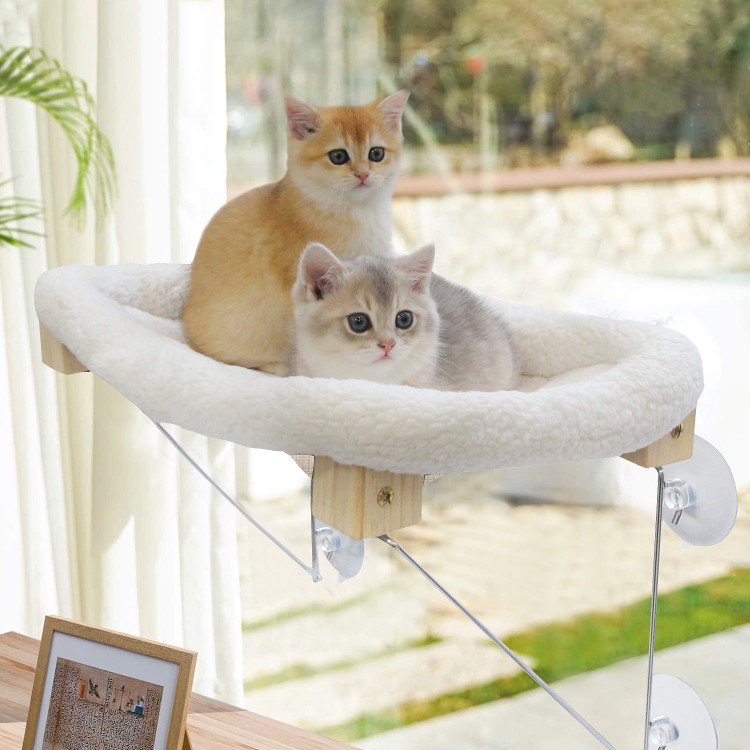 Upgraded Cat Window Perch for Indoor Cats, Cat Window Hammock with Solid Wood Frame & Iron Bracket, Window Hammock Cat Bed for Large Cats & Kittens- for Sunbathing, Napping & Overlooking