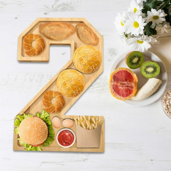 2026 Wooden Fillable Charcuterie Number Letter Shaped Serving Tray, Washable Food Dish Plate, 11.8 inch, New Year Graduation Party Treat (2)