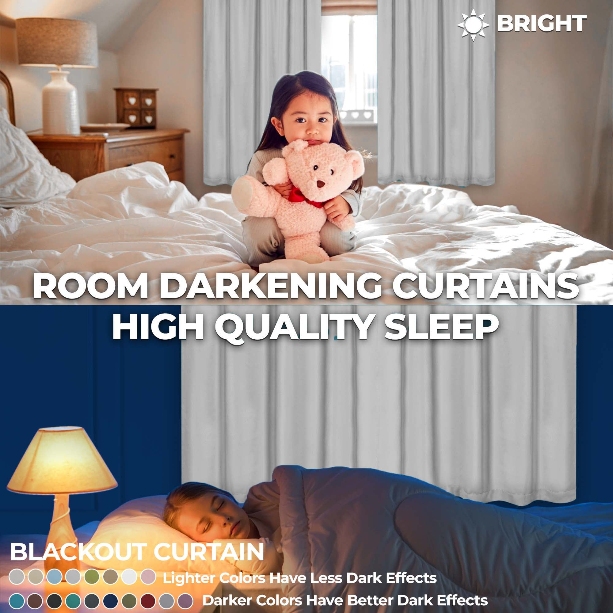 Superior Blackout Solid Light Filtering Back Tab Curtain Panel Set, 42" x 108", Marshmellow