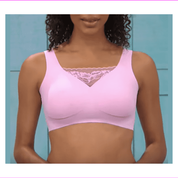 Rhonda Shear Soft Body Bra with Lace Inset in Blush, Large (656417)