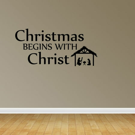 Home Improvement Christmas Quotes Christmas Begins With Christ Quote Nativity Scene Holiday Decal Vinyl Wall Decals PC142 ()