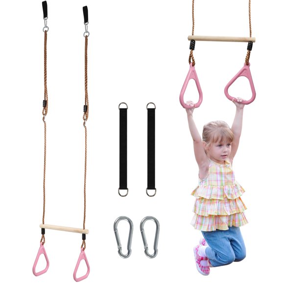 RedSwing Trapeze Swing Bar Rings, Trapeze Bar for Kids with Adjustable Rope, Locking Straps, Outdoor Swing Set Playground Accessories, Pink