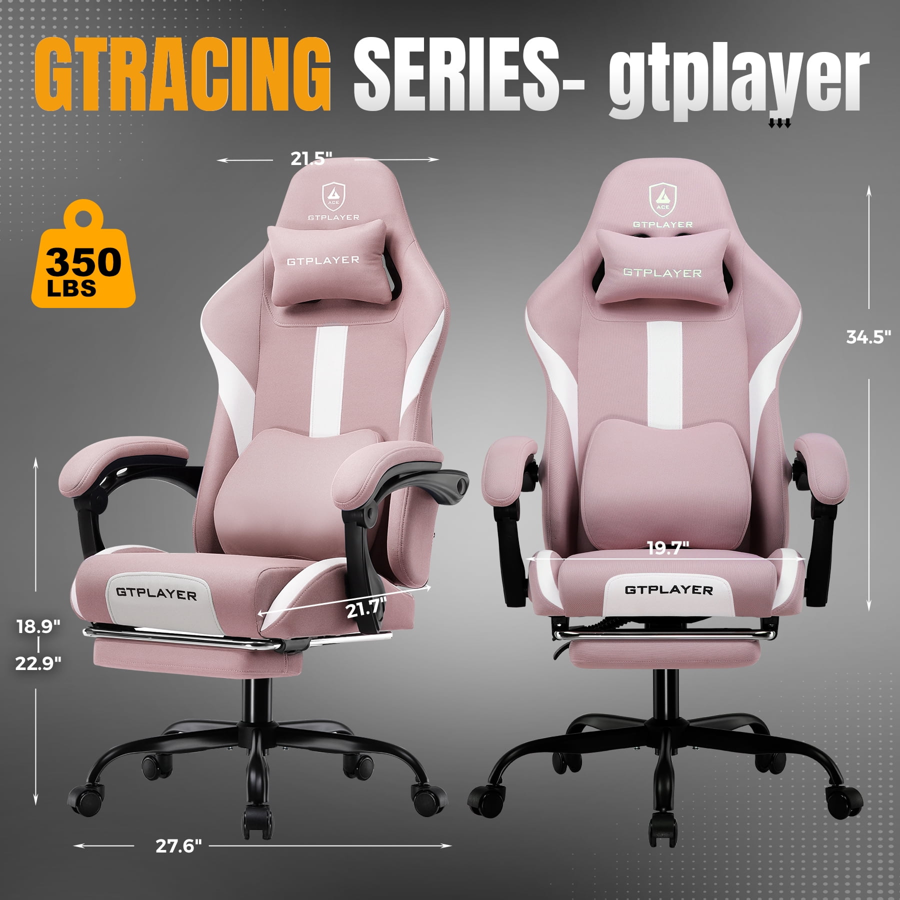 GTPLAYER Gaming Chair Fabric Office Chair with Foorest&Linkage Armrests, Pink