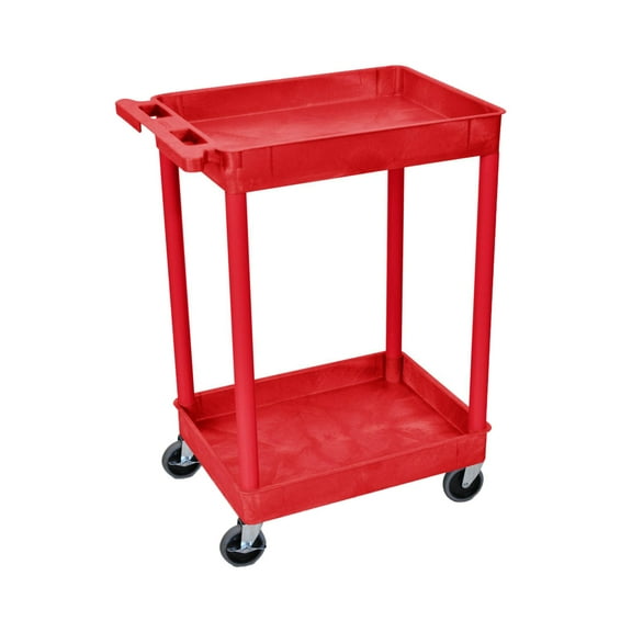Indoor Multipurpose Two 2.75" Deep Tub Shelves, Storage Tub Cart - Red
