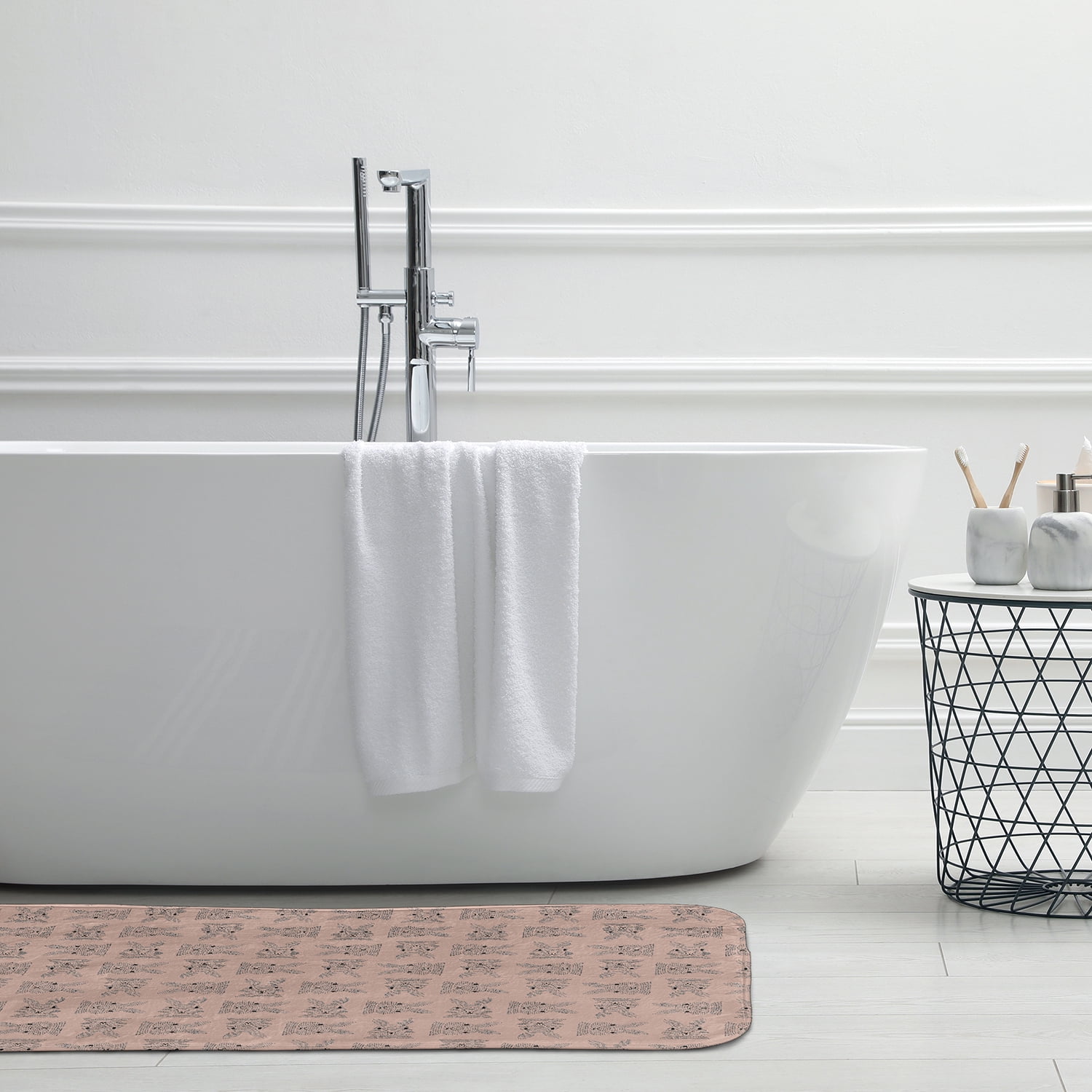 Simply Daisy 34" x 21" Plush Microfiber Sunwashed Red Criss Cross Bunnies Easter Bath Mat