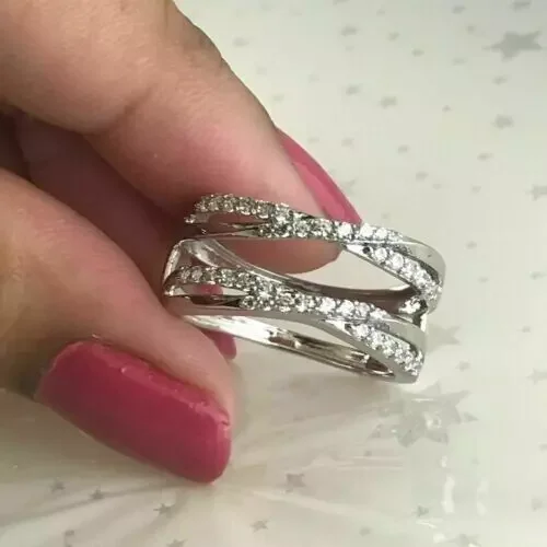 Plated Gold White 14K Ring Band Wrap Wedding Enhancer Moissanite White Cut Round Ct 2