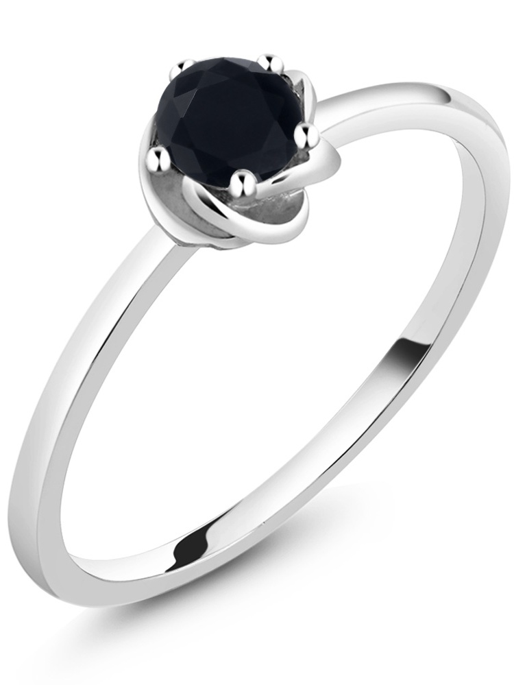 Gem Stone King 0 48 Ct Round Black Onyx 10k White Gold Ring Walmart Com Walmart Com