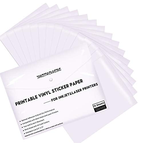 15 Glossy 8.5x11 Glossy Vinyl Sticker/Label Paper for Inkjet & Laser Printers 