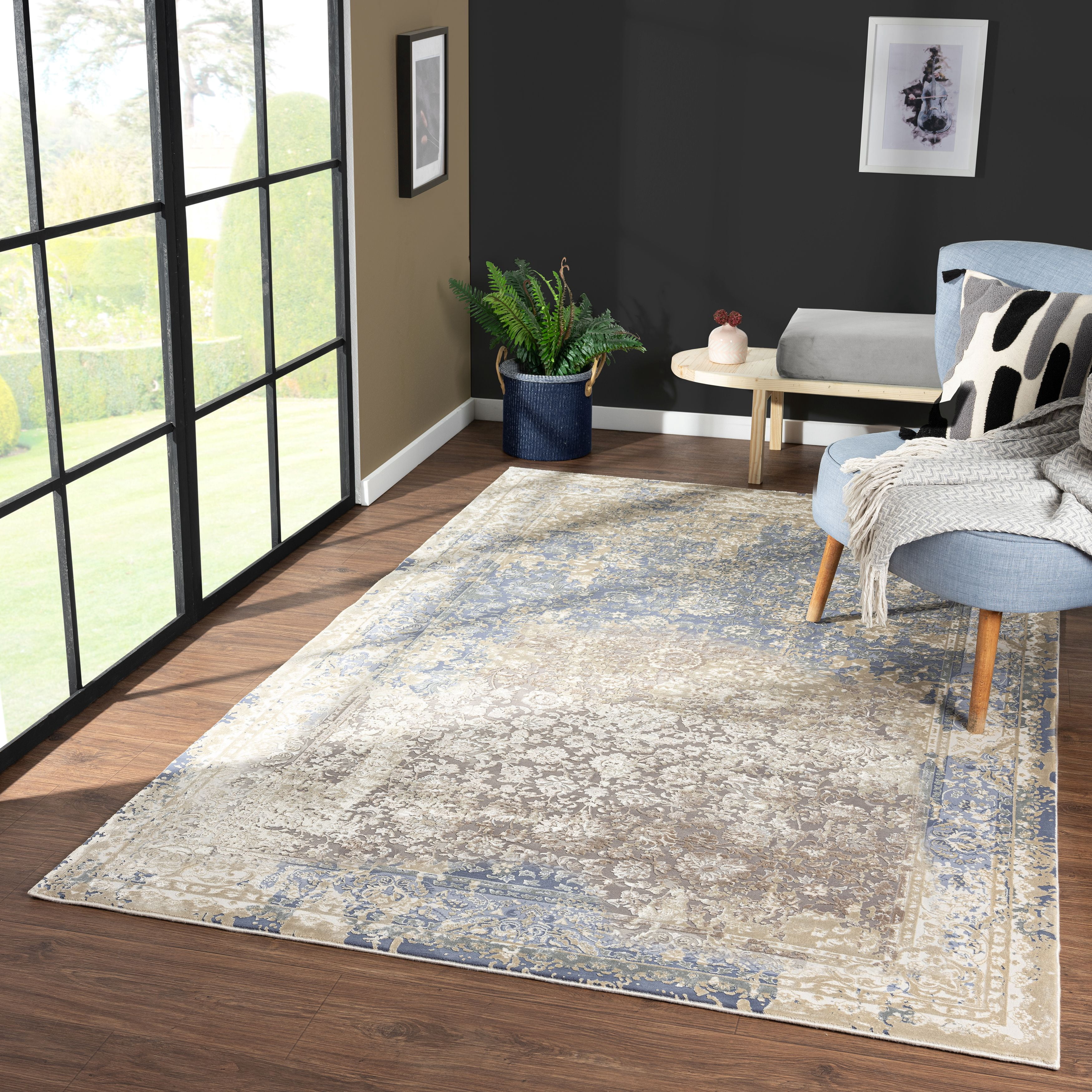 Ox Bay Dallas 4' x 6' Blue Floral Premium Ultra-Soft Indoor Area Rug
