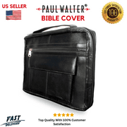 Paul Walter Genuine Leather Religious Bible Book Cover with Handle